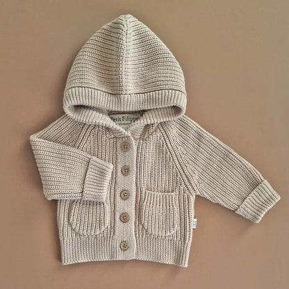 Chunky Hooded Cardigan - Cotton - Oatmeal