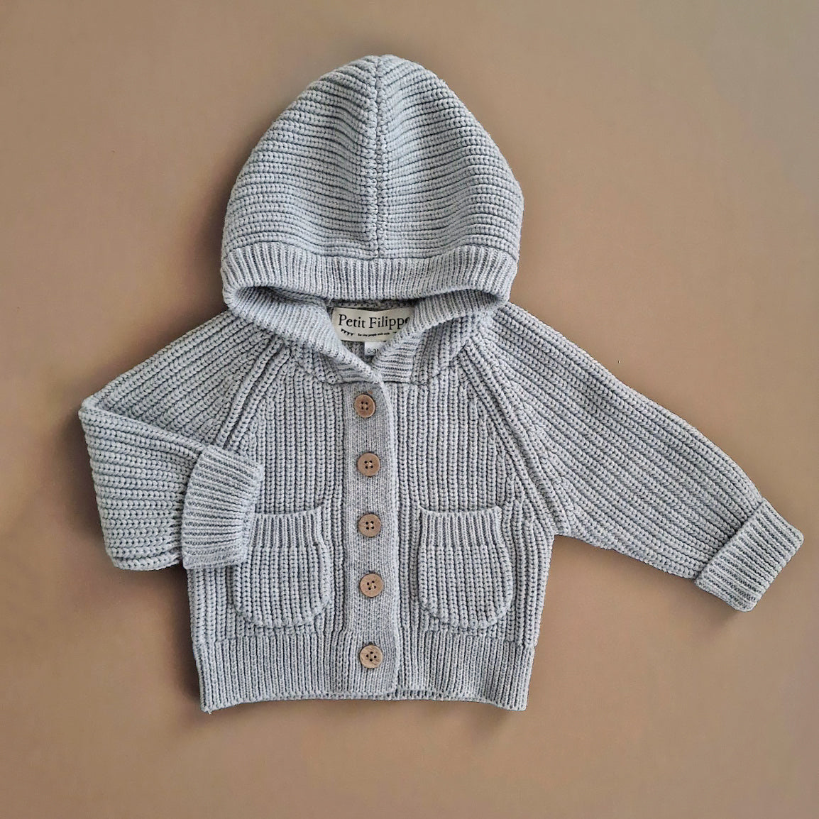 Chunky Hooded Cardigan - Cotton - Grey