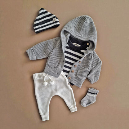 Chunky Hooded Cardigan - Cotton - Grey