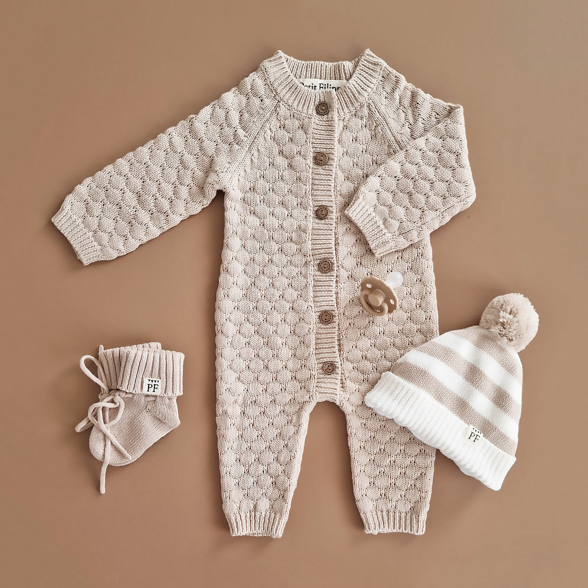 Knitted Playsuit Cotton Oatmeal XS 0 3 m 50 56