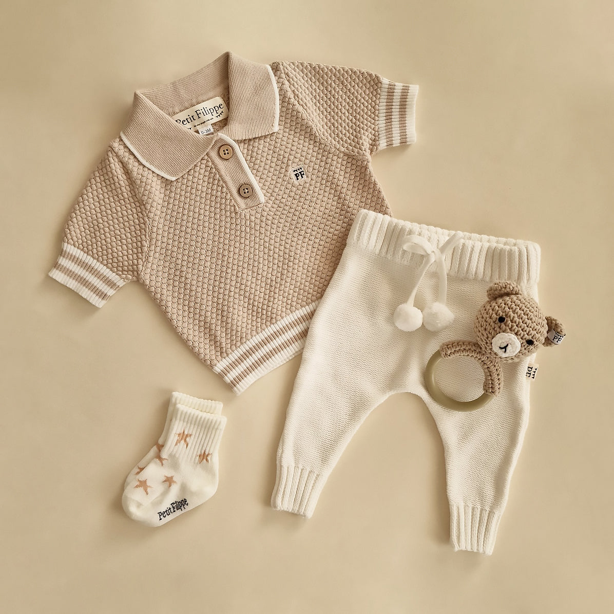 Knitted Polo Shirt - Oatmeal - Petit Filippe