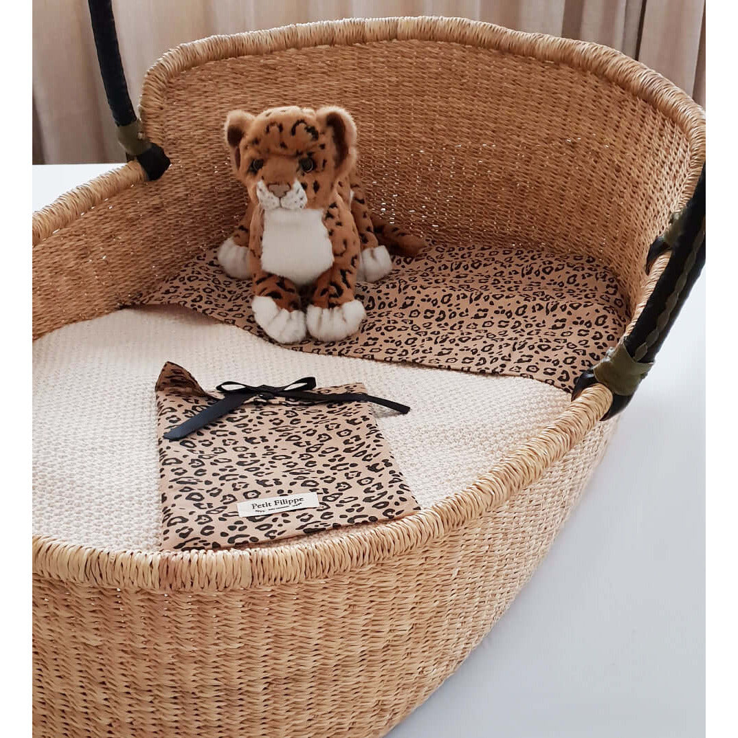 76 x 43 cm Linen Fitted Sheet to fit our Moses Basket Mattress Leopard